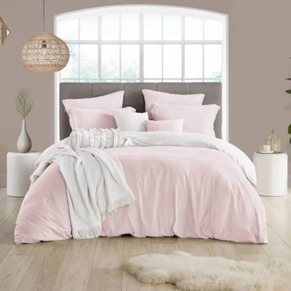 3 Pieces Cal-King/King Crinkle Duvet Cover Set Pink NEW